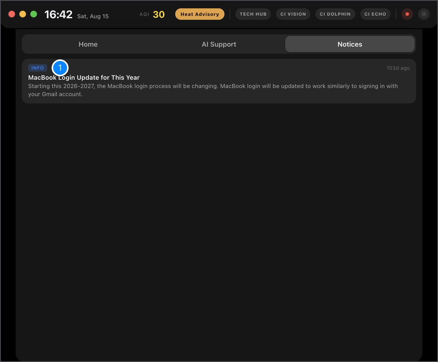 Notices tab